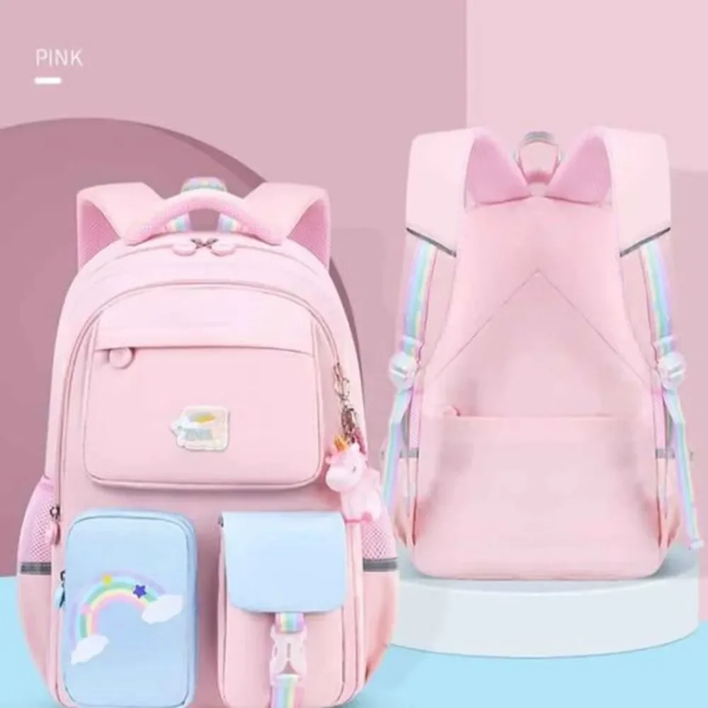 3 PCs Pink Kids Unicorn Backpack For Girl,Cartoon Large Capacity Pink
